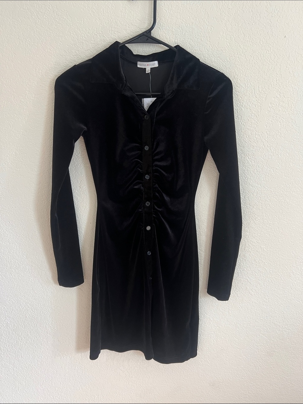 Velvet Long Sleeve Button Up Mini Dress